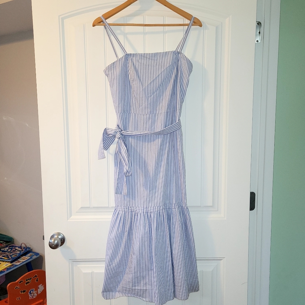 Striped Blue and White Dress with Belt